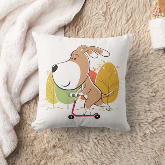 Cartoon Niedlicher Hund Welpe Kick Scooter Autumn  Kissen (Decke)