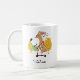 Cartoon Niedlicher Hund Welpen Kick Scooter Herbst Kaffeetasse