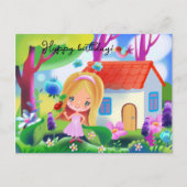 Cartoon niedliches Mädchen und Feenhaus Postkarte (Vorderseite)