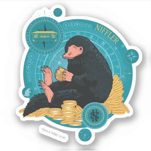 Cartoon NIFFLER™ mit Goldmünzen Aufkleber (Vorderseite)