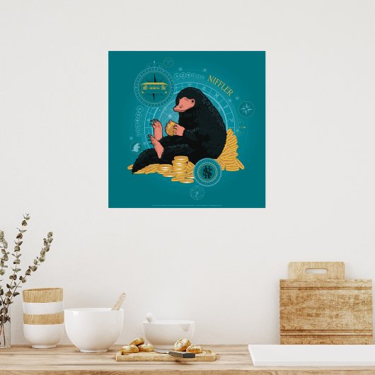 Cartoon NIFFLER™ mit Goldmünzen Poster (Küche)