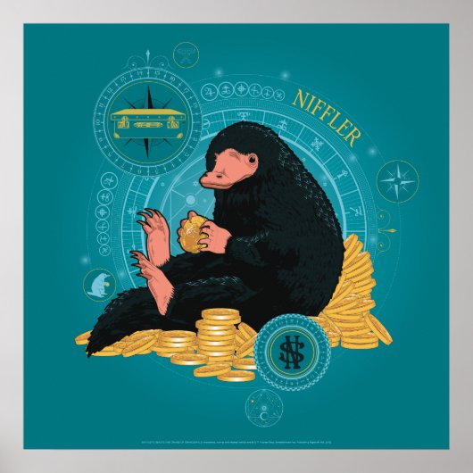 Cartoon NIFFLER™ mit Goldmünzen Poster (Vorne)