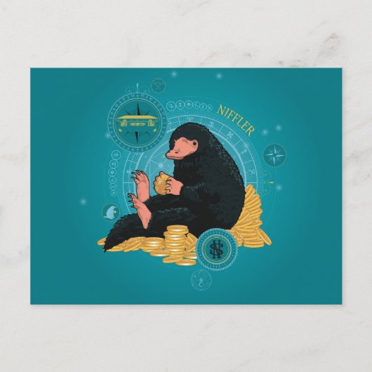 Cartoon NIFFLER™ mit Goldmünzen Postkarte (Vorderseite)