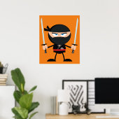 Cartoon Ninja Krieger mit zwei Katana Poster (Heimbüro)