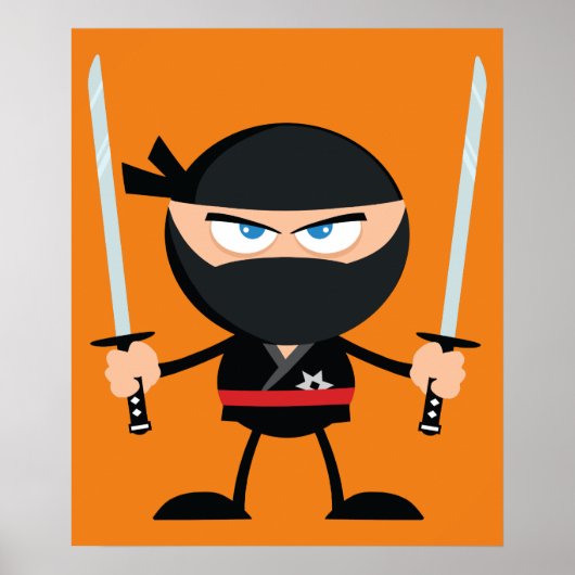 Cartoon Ninja Krieger mit zwei Katana Poster (Vorne)