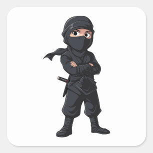 Cartoon Ninja Warrior Boys Geburtstagsparty Quadratischer Aufkleber