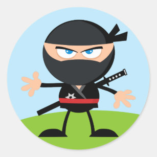 Cartoon Ninja Warrior Runder Aufkleber