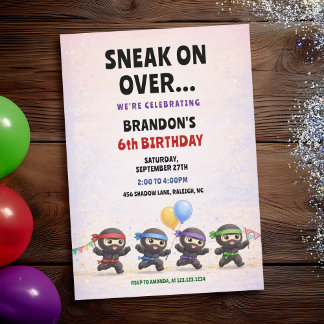 Cartoon Ninjas Colorful Balloons Kids Birthday Einladung