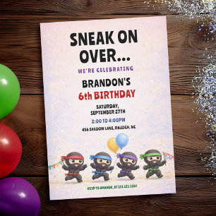 Cartoon-Ninjas Farbige Luftballons Kindergeburtsta Einladung