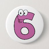 Cartoon Nummer 6 Spaß Lila Lächeln sechs Button (Vorderseite)