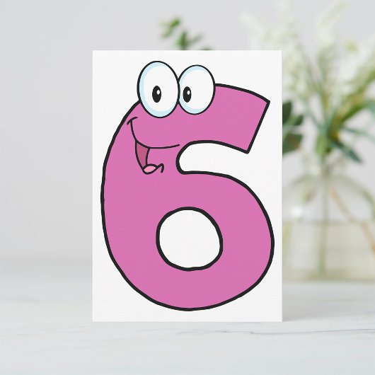 Cartoon Nummer 6 Spaß Lila Lächeln sechs Einladung