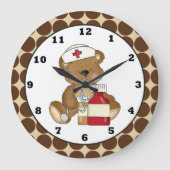 Cartoon Nurse Bear Wall Clock Große Wanduhr (Vorderseite)