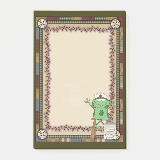 Cartoon Nurse Frog Nachnotizen Post-it Klebezettel (Vorderseite)