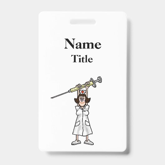 Cartoon Nurse mit Spritze Abzeichen Anpassen! Ausweis (Vorderseite)