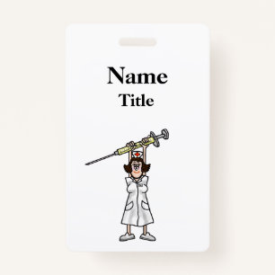 Cartoon Nurse mit Spritze Abzeichen Anpassen! Ausweis