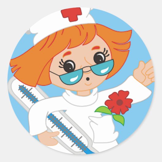 Cartoon Nurse Runder Aufkleber (Vorderseite)