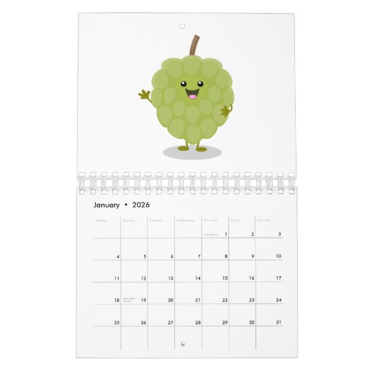 Cartoon Obst, Gemüse und Pflanze Kalender (Jan 2026)