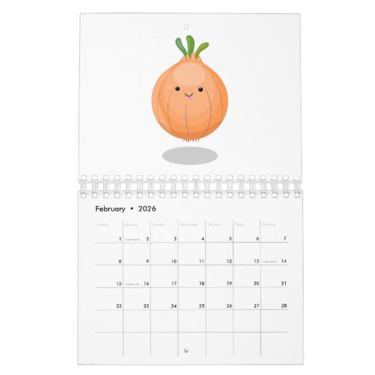 Cartoon Obst, Gemüse und Pflanze Kalender (Feb 2026)