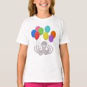 Cartoon Octopus Bunte Balloons Girl T-Shirt (Vorderseite)