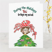 Cartoon Octopus Große Weihnachtskarte Karte (Gelbe Blume)