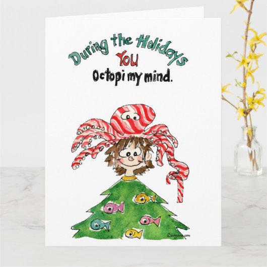 Cartoon Octopus Große Weihnachtskarte Karte (Gelbe Blume)