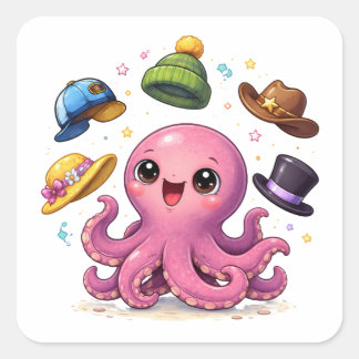 Cartoon octopus juggling hats Sticker