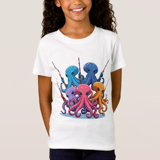  Cartoon Octopus Kids T-Shirt (Vorderseite)