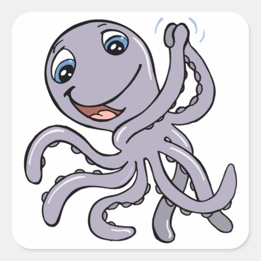 Cartoon Octopus Quadratischer Aufkleber (Vorderseite)