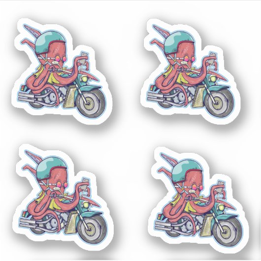 CARTOON OCTOPUS REITEN EIN MOTORRAD AUFKLEBER (Vorderseite)