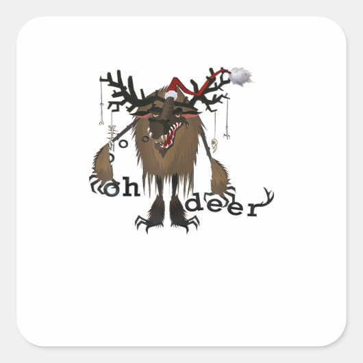 Cartoon Oh Deer Funny Reindeer Holiday Gamer Gift Quadratischer Aufkleber (Vorderseite)