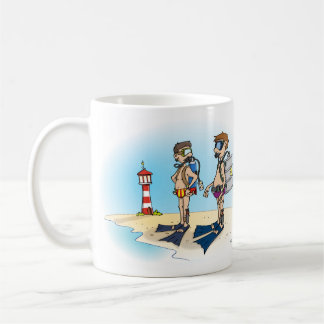 Cartoon; Op duikvakantie gaan. kaart Kaffeetasse
