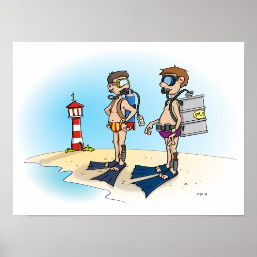 Cartoon; op duikvakantie gaan.  poster (Vorne)
