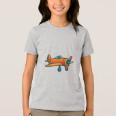 Cartoon Orange Airplane Illustration Tri-Blend Shirt (Vorderseite)