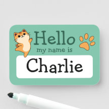 Cartoon Orange Cat, Paw Print, Custom, Green