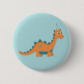 Cartoon Orange-Dinosaurier mit Party-Hut Button (Vorderseite)