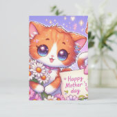 Cartoon Orange Kitten glücklich Muttertag Karte (Stehend Vorderseite)
