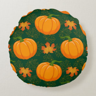 Cartoon Orange Pumpkin und Herbst Ahorn fallen le Rundes Kissen