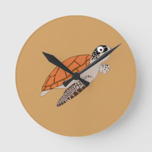 Cartoon Orangenschildkröte Runde Wanduhr