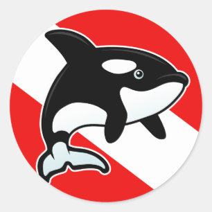 Cartoon Orca Dive Flag Runder Aufkleber