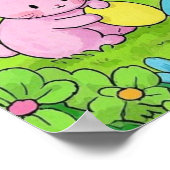 Cartoon Osterbrunnes und bunte Eier Poster (Ecke)