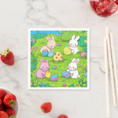 Cartoon Osterbrunnes und bunte Eier Serviette (Beispiel)
