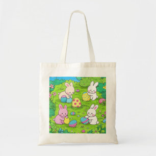 Cartoon Osterbrunnes und bunte Eier Tragetasche