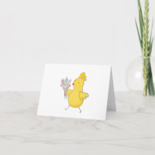 Cartoon Osterhühnchen mit Blume BLANK Karte