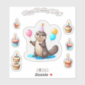 Cartoon Otter Happy Geburtstag Personalisiert Aufkleber (Blatt)