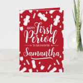 Cartoon Pads Red Script Daughter Erster Zeitraum Karte (Vorderseite)