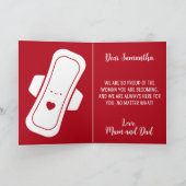 Cartoon Pads Red Script Daughter Erster Zeitraum Karte (Innenseite)