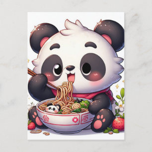 Cartoon Panda Bear Eating Ramen Postkarte