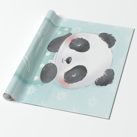 Cartoon Panda | Niedliches Panda ist in Tasche Geschenkpapier (Ungerollt)