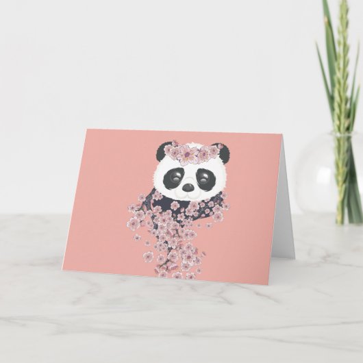 Cartoon Panda Portrait mit Sakura Blume Karte (Vorderseite)