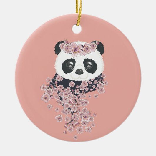 Cartoon Panda Portrait mit Sakura Blume Keramik Ornament (Vorne)